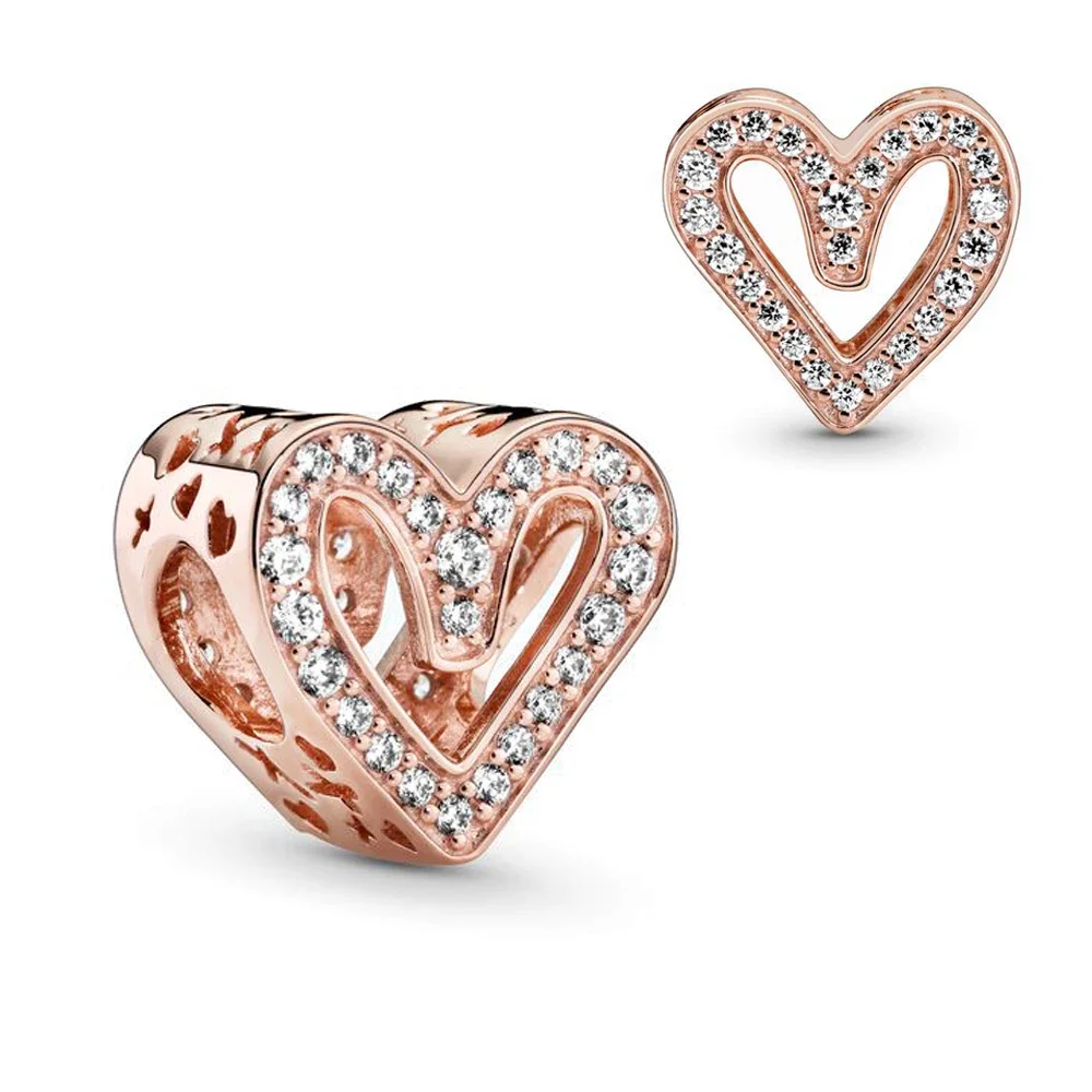 

Бусины-шармы со сверкающими подвесками в форме сердца, подходят для оригинального базового браслета Pandora, женские Украшения «сделай сам» в подарок на день Святого Валентина