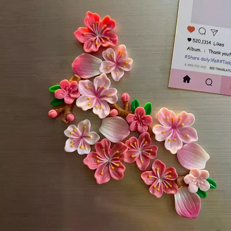 8/16Pcs Magnetic Cherry Blossom Fridge Magnet Cute Flower Magnetic Decor For Home