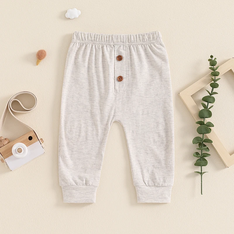 Toddler Infant Baby Boy Clothes Solid Color Pants Button Elastic Trousers Striped Casual Jogger Pants Spring Autumn Slacks