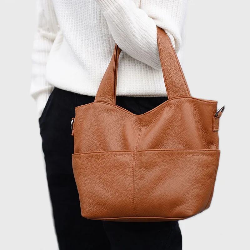 Casual Large Capacity Tote Bags For Women Genuine Leather Handbags Female Solid Color High Quality Luxury Shoulder Crossbody Bag