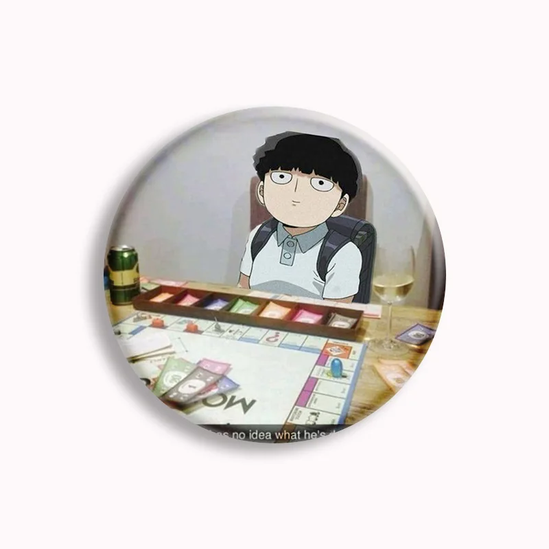 Anime Mob Psycho 100 Funny Meme Button Pin on Backpack Accessories Badge Cartoon Brooches Clothes Hat Decor Fans Gift