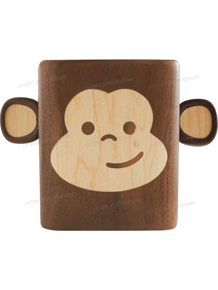 التصميم الأصلي لطيف الجوز الأسود الخشب الصلب قرد صغير حامل قلم مكتب إمدادات القلم إدراج حروف هدية عيد ميلاد خشبية