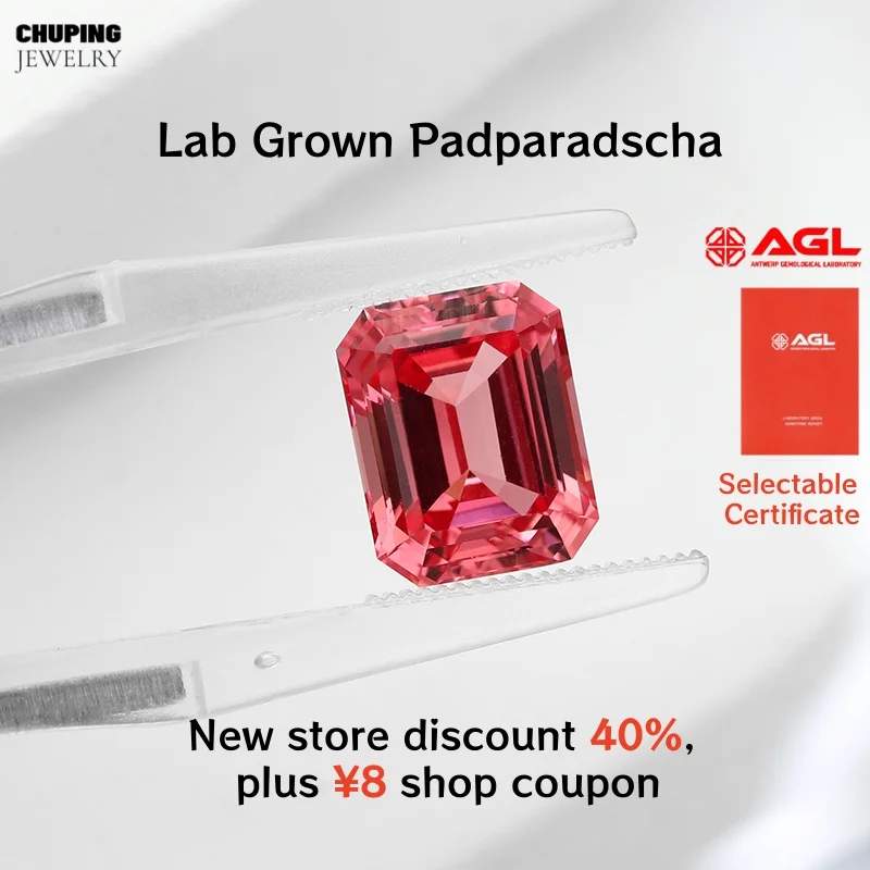

Hot Sale Emerald Cut Lab Grown Padparadscha Czochralski With AGL Certificate Loose Gemstone For Necklace Earrings Jewelry Making