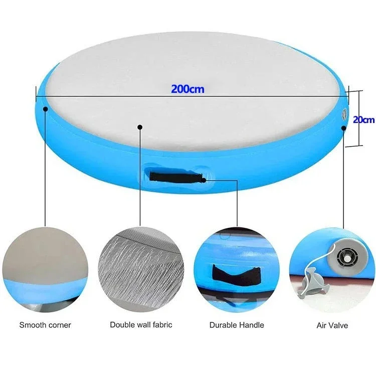 Inflatable Round Air Spot Mat Dia 2m,Thick 20cm PVC Air Track Pad for Yoga Training Floating Platform for Pool Home Fitness