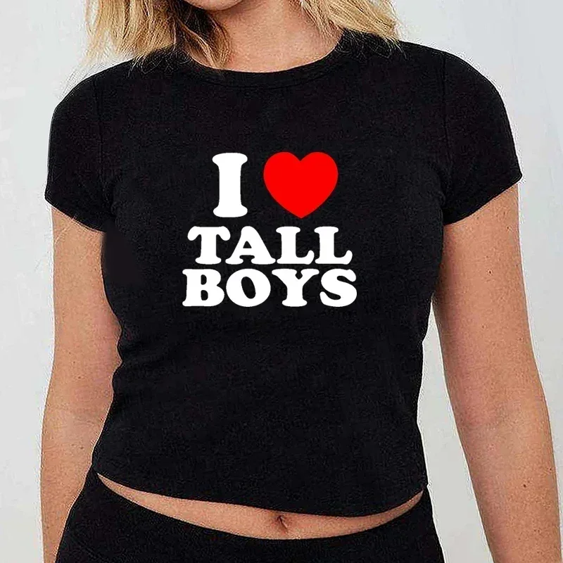 Camiseta corta Grunge de los anos 2000 para mujer camiseta Harajuku con cuello redondo I Heart Tall Boys camiseta Grafica
