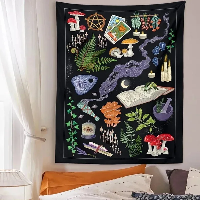 Psychedelic Mushroom Tapestry | Divination Psychic | Art Home Decor | New Year | Black Friday | Live Streaming Backgrounds