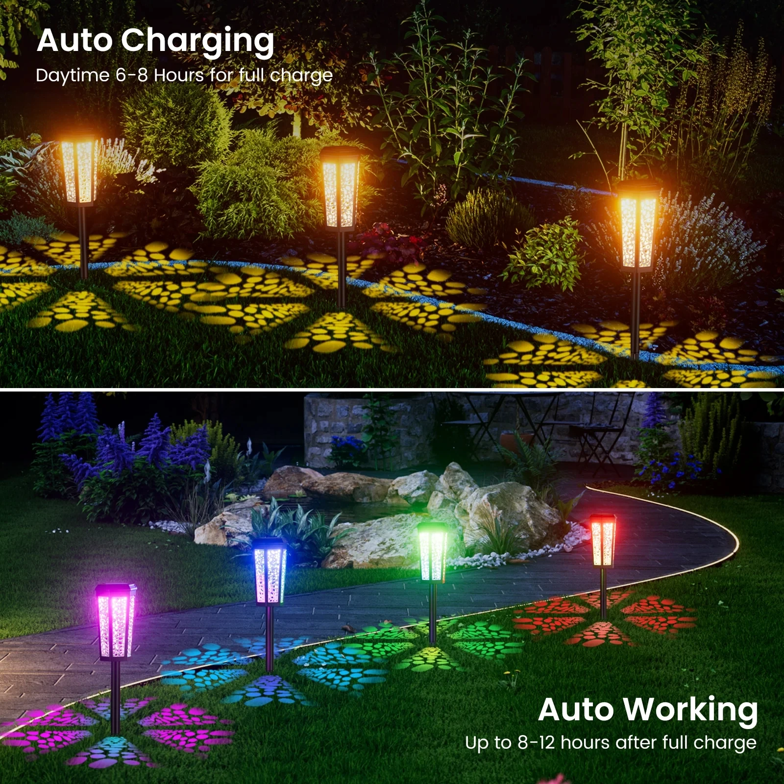 Solar Pathway Lights Color Changing Outdoor Waterproof Garden Lights LED Landscape Lamp Dusk to Dawn for Yard Walkway Decoration