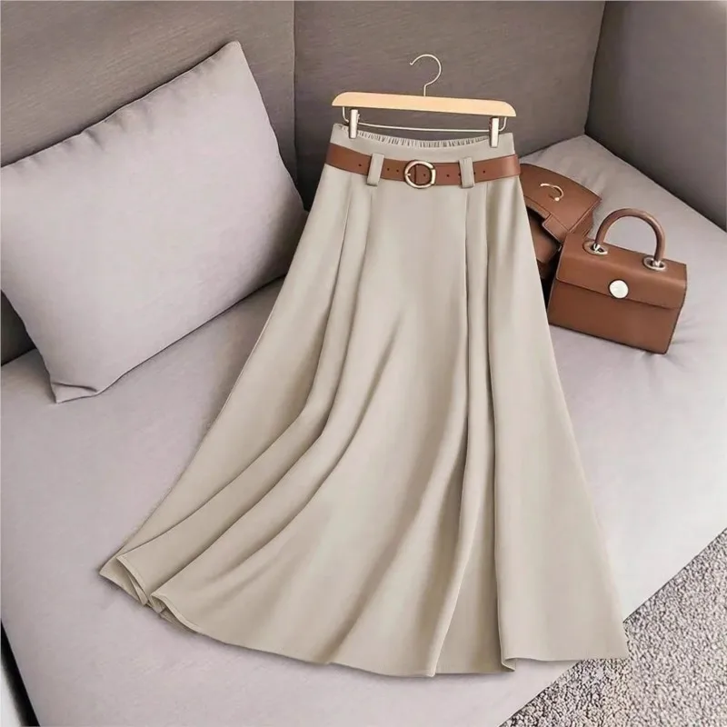 

Elegance Commuting Luxury Skirts For Women Spring Autumn High-end A-line Midi Skirts Fashion Suit Skirt Office Pleated Skirt