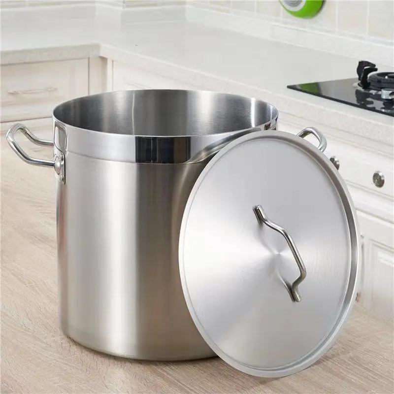 Thickened three-layer composite bottom 304 stainless steel soup bucket with cover large soup pot