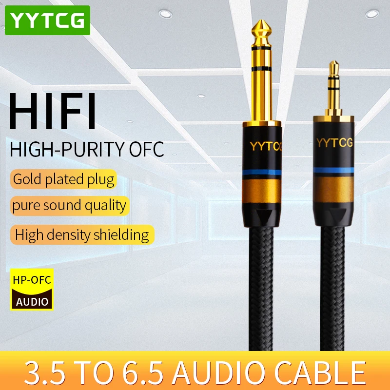 

YYTCG Aux Cable 3.5mm to 6.5mm Audio Cable Jack 3.5 to 6.35 Male to Male Aux Cord for Guitar Mixer Amplifier CD Player Speaker