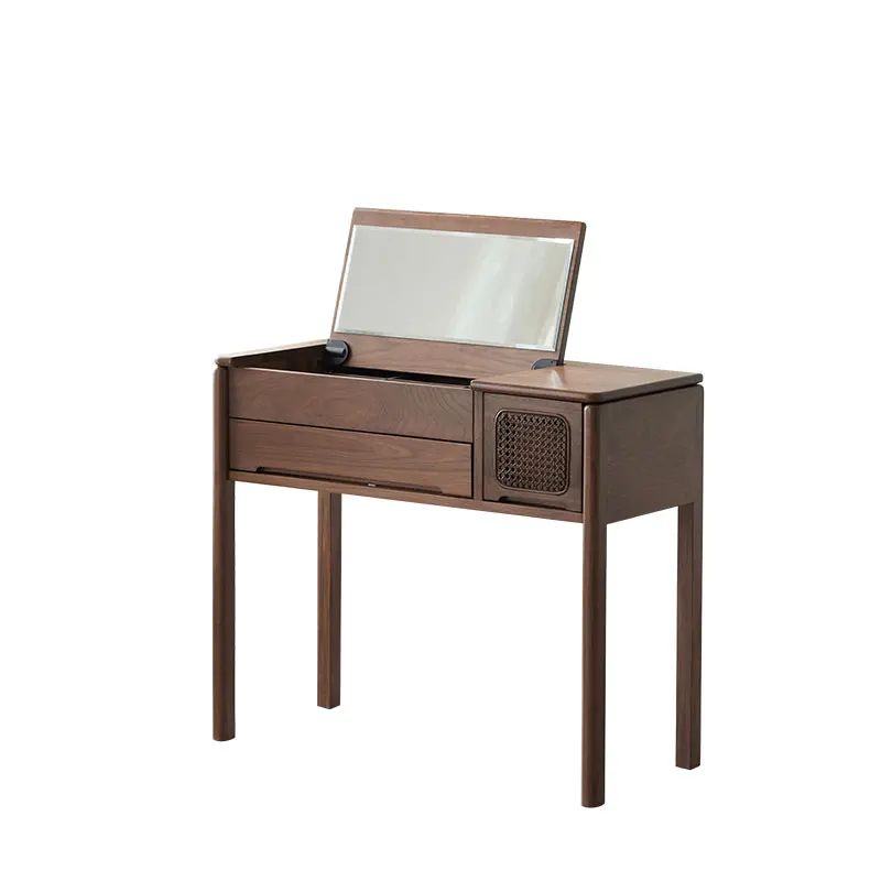 Nordic Modern Minimalist Dressing Table Light Luxury Make up Table with Mirror (reversible) Black Walnut