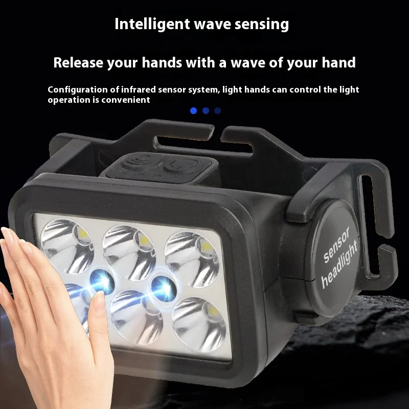 Farol LED poderoso portátil, USB recarregável, Hunting Farol, Waterproof Head Torch