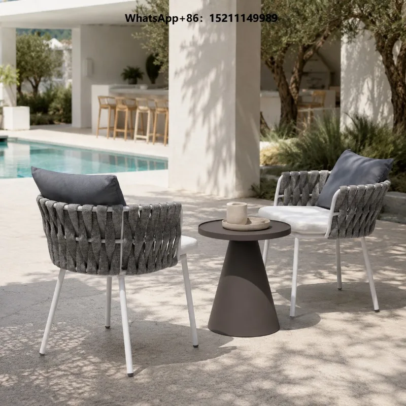 Modern Resort Outdoor Weaving Rope Dining Set All Weather Aluminum Dining Chair for Outdoor Restaurant Terrace Hospital Use