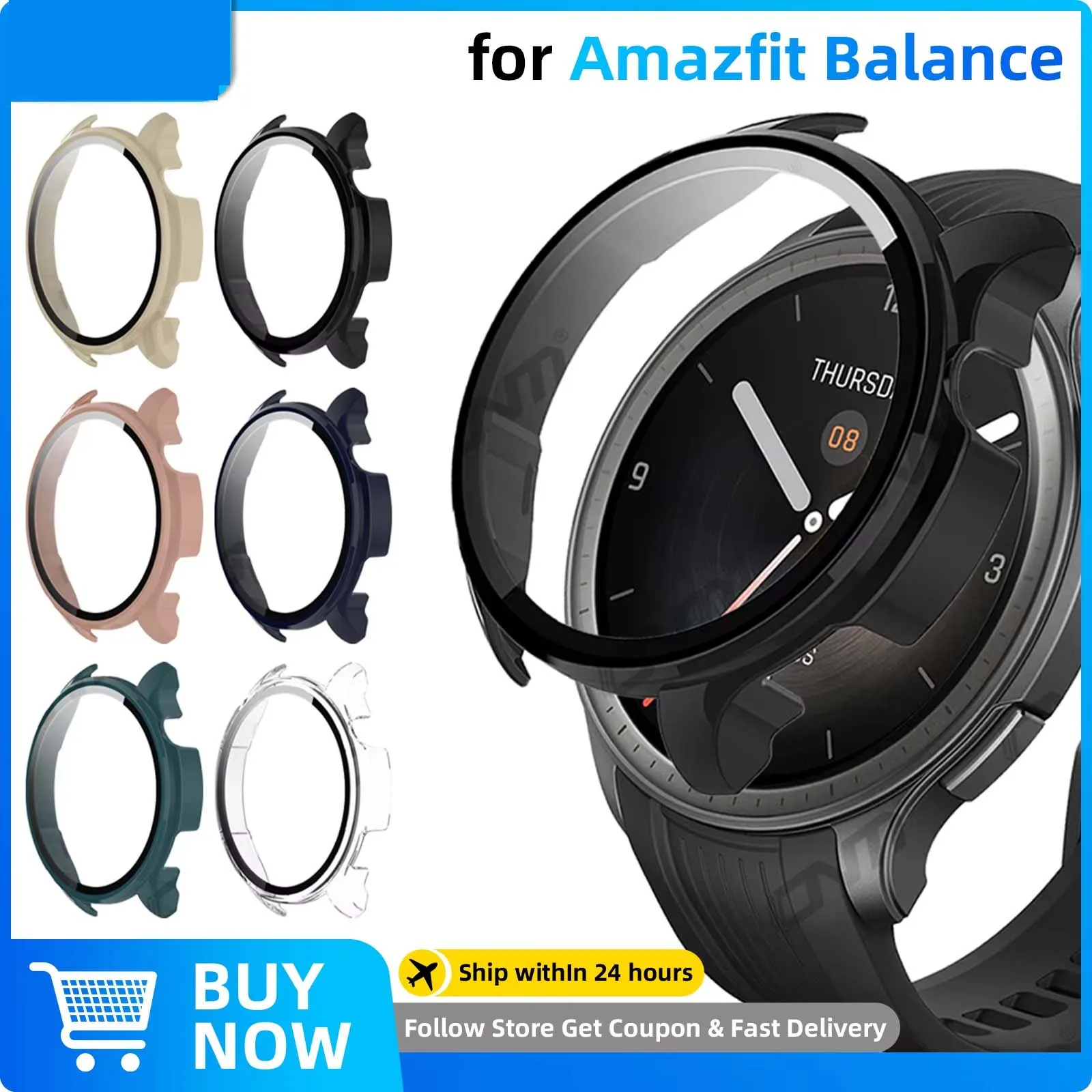 

Tempered Glass Case For Amazfit Balance A2286 Smart Watch Strap Protective Bumper Cover Screen Protector Shell Accessories Huami