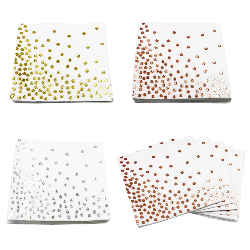 

20pcs disposable napkins hot stamping polka dot napkin party napkin rose gold hot stamping silver dot napkin tableware