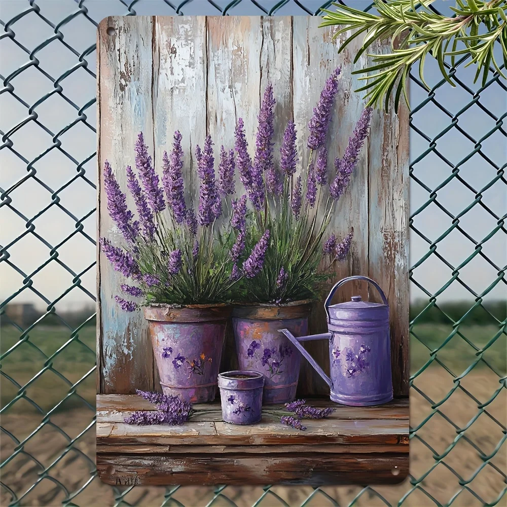 Lavender Planter โลหะเหล็ก Wall Decor สําหรับ Home Bar ร้านกาแฟกันน้ําและ Pre-Punched Vintage Botanical Arrangement 8X12 นิ้ว