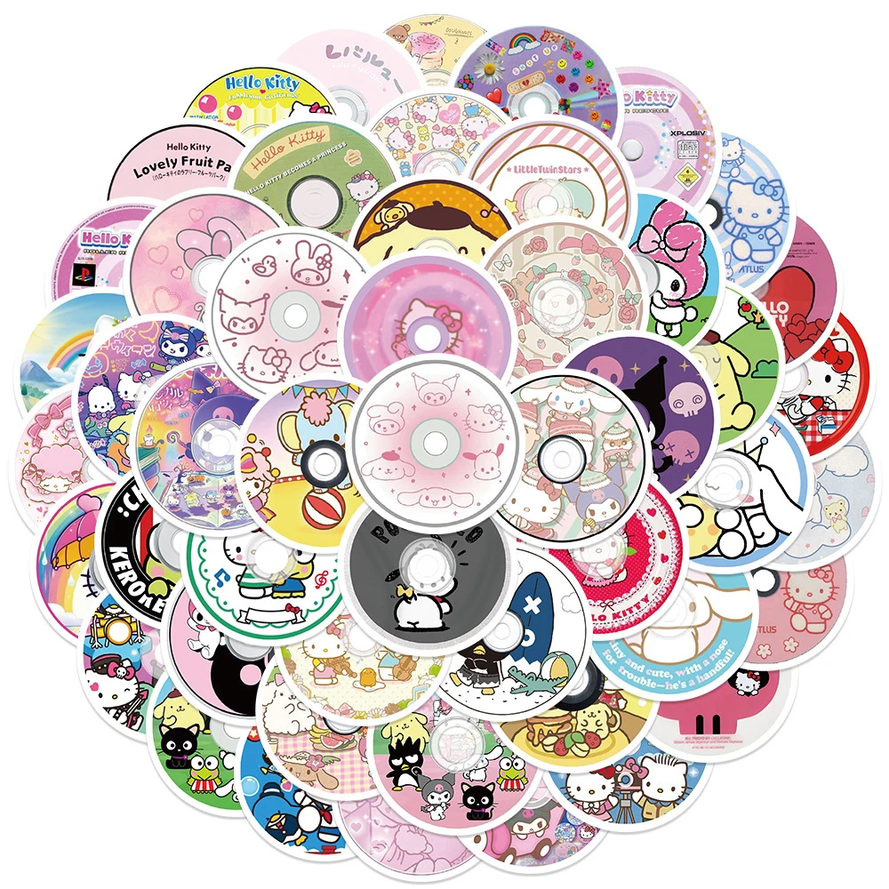 10/30/50pcs Aesthetic Sanrio CD Record Stickers Laptop Notebook Phone Cute Cartoon Graffiti Sticekr Decals for Kid Birthday Gift