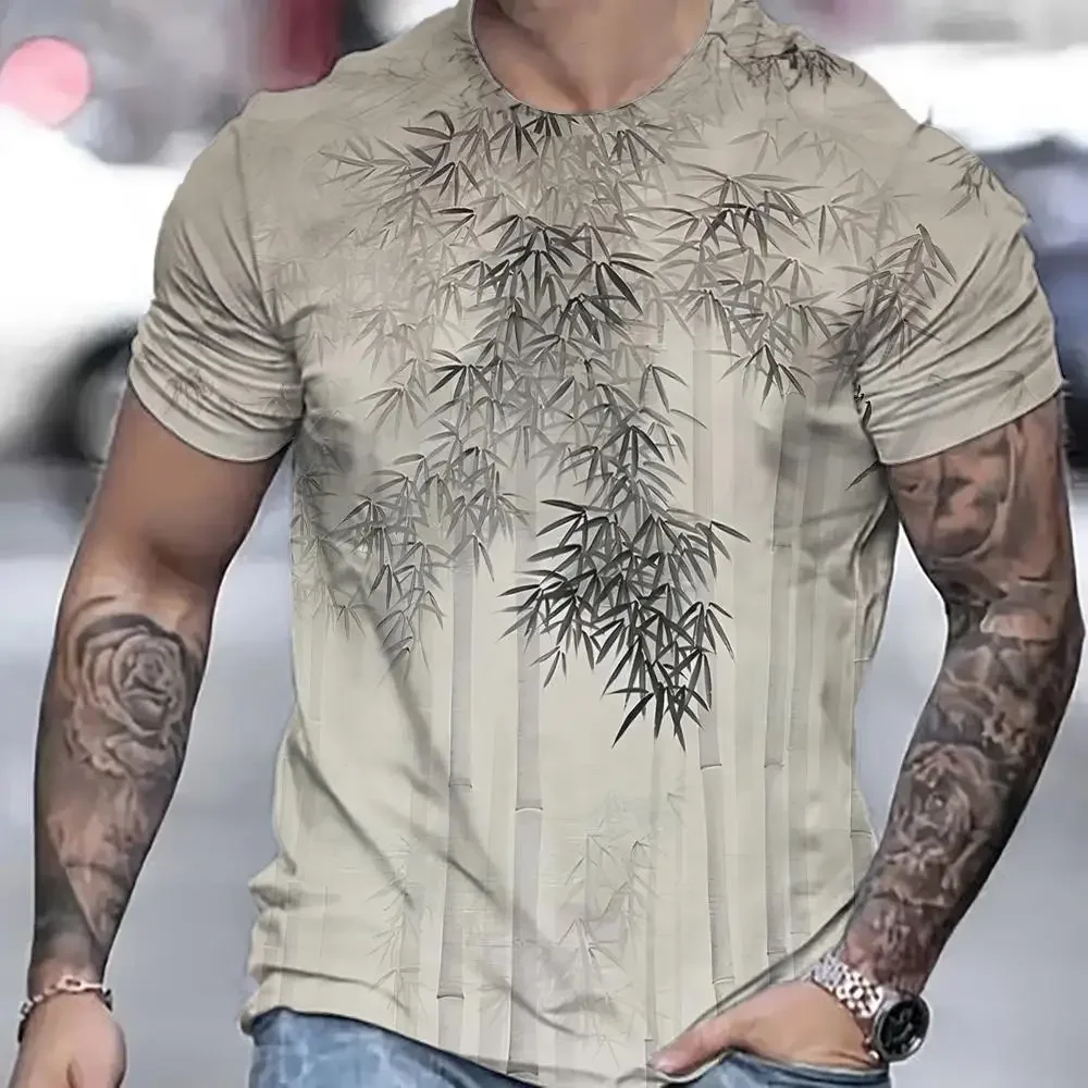 Casual Men\'s T-Shirt Summer Bamboo Short Sleeved T-Shirt 3d Pattern Printed Tops Slim Fit Men\'s Clothing Oversized T-Shirt