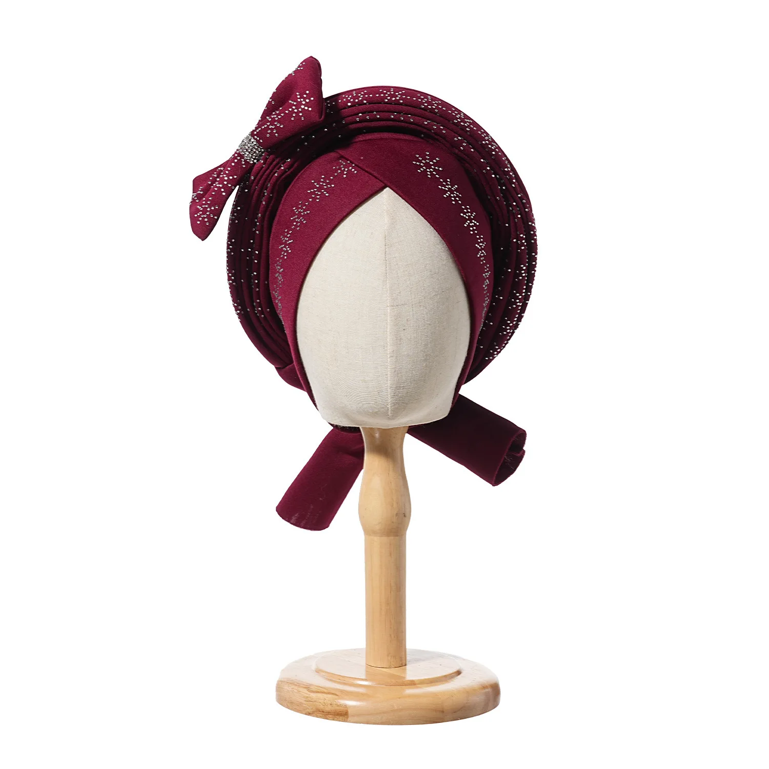 الزفاف الأفريقي عمامة القوس الحجاب قبل تعادل الصليب التفاف عمامة بيني حجر الراين الحجاب غطاء السيارات Gele مسلم الحجاب القبعات #4