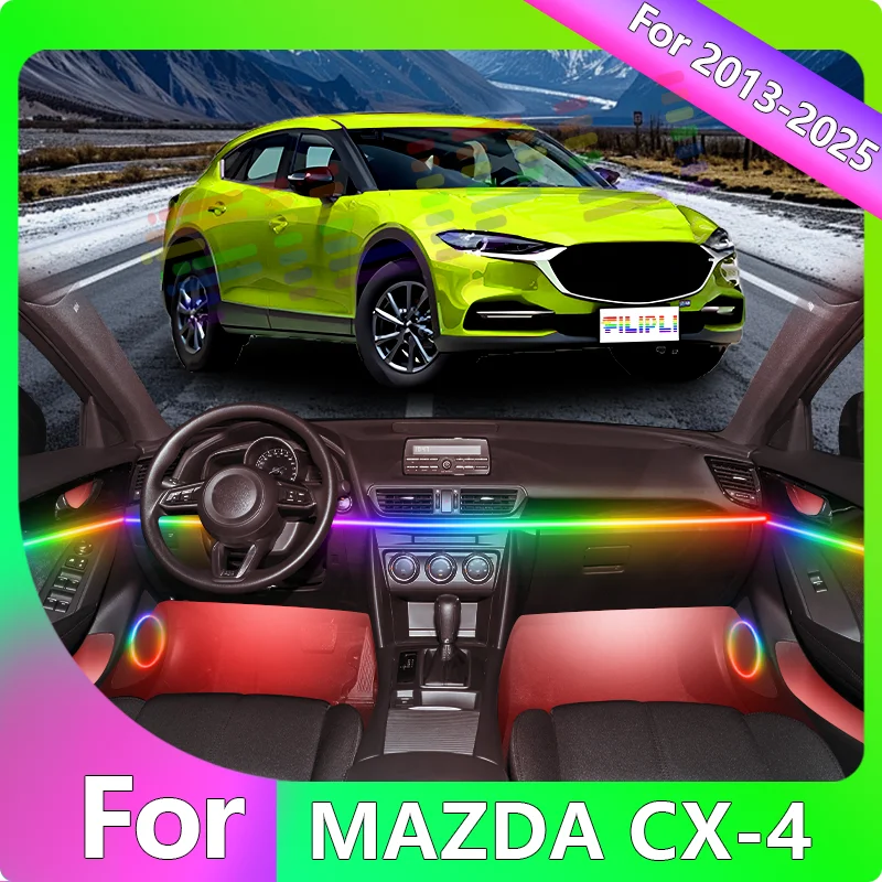 

FILIPLI For The MAZDA CX-4 For 2017 64 RGB Bluetooth Controlled Car Ambient Mood Lights Car Interior Music Sync Dynamic Lights