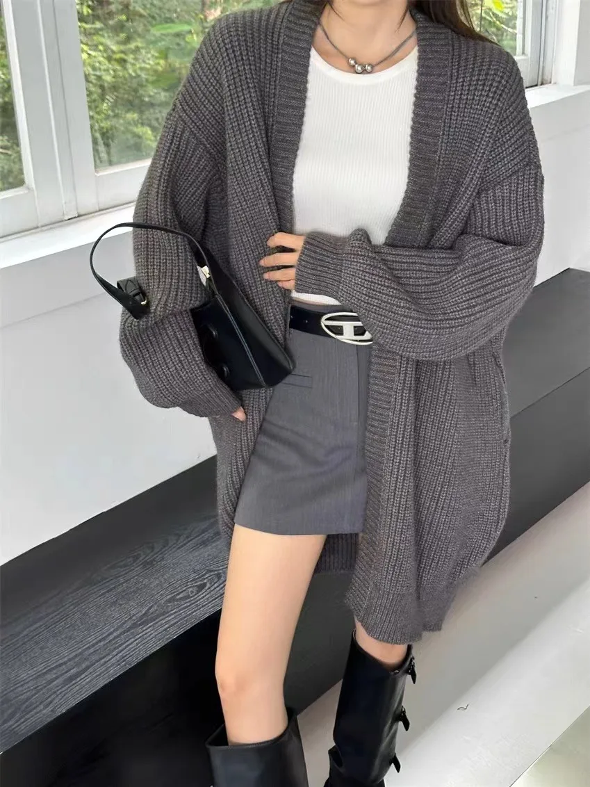 Slouchy Open Front Longline Cardigan Sweater Women Cozy Plain Long Cardi Knitted Jacket for Women Teen-girl Fall Winter Outfit