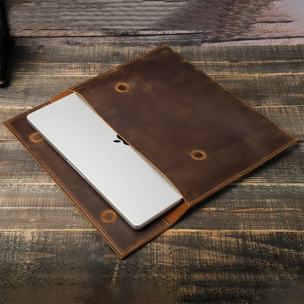Genuine Leather Laptop Case For Macbook Air 13 M1 M2 M3 M4 Macbook Pro 14 15 16 Sleeve Cover Men Notebook Computer Carrying Bag