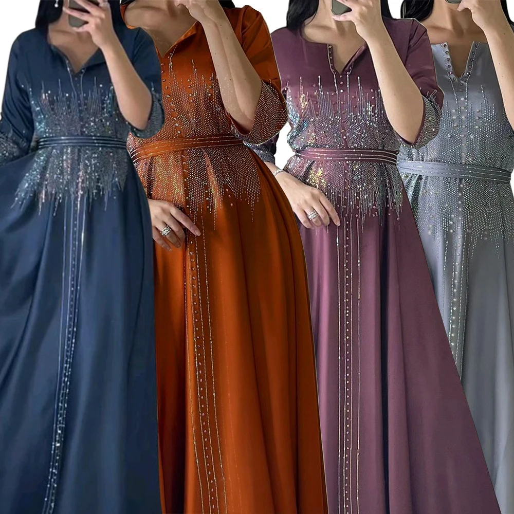 

Brown Purple Gray Blue Islamic Dresses Dubai Clothes Woman Muslim Abaya Skirts Luxury Evening Party Maxi Dress Gown Eid Uniform