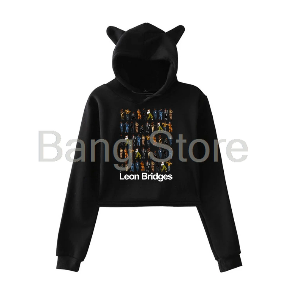 Leon Bridges Evolution of LB Cat Ear Hoodie Women Long Sleeve Sweatshirts Casual Streetwear Crop Tops