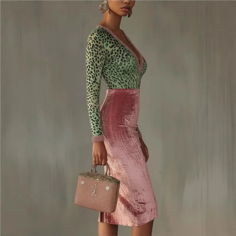 الخريف المخملية المرقعة كم طويل Bodycon فستان 2025 مثير الخامس الرقبة أنيقة مهرجان فستان الخريف الشتاء شيك فستان الحفلات المسائية