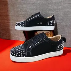 men luxury fashion rivets shoes brand designer studded shoe stage nightclub dress original leather spikes sneakers flat footwear