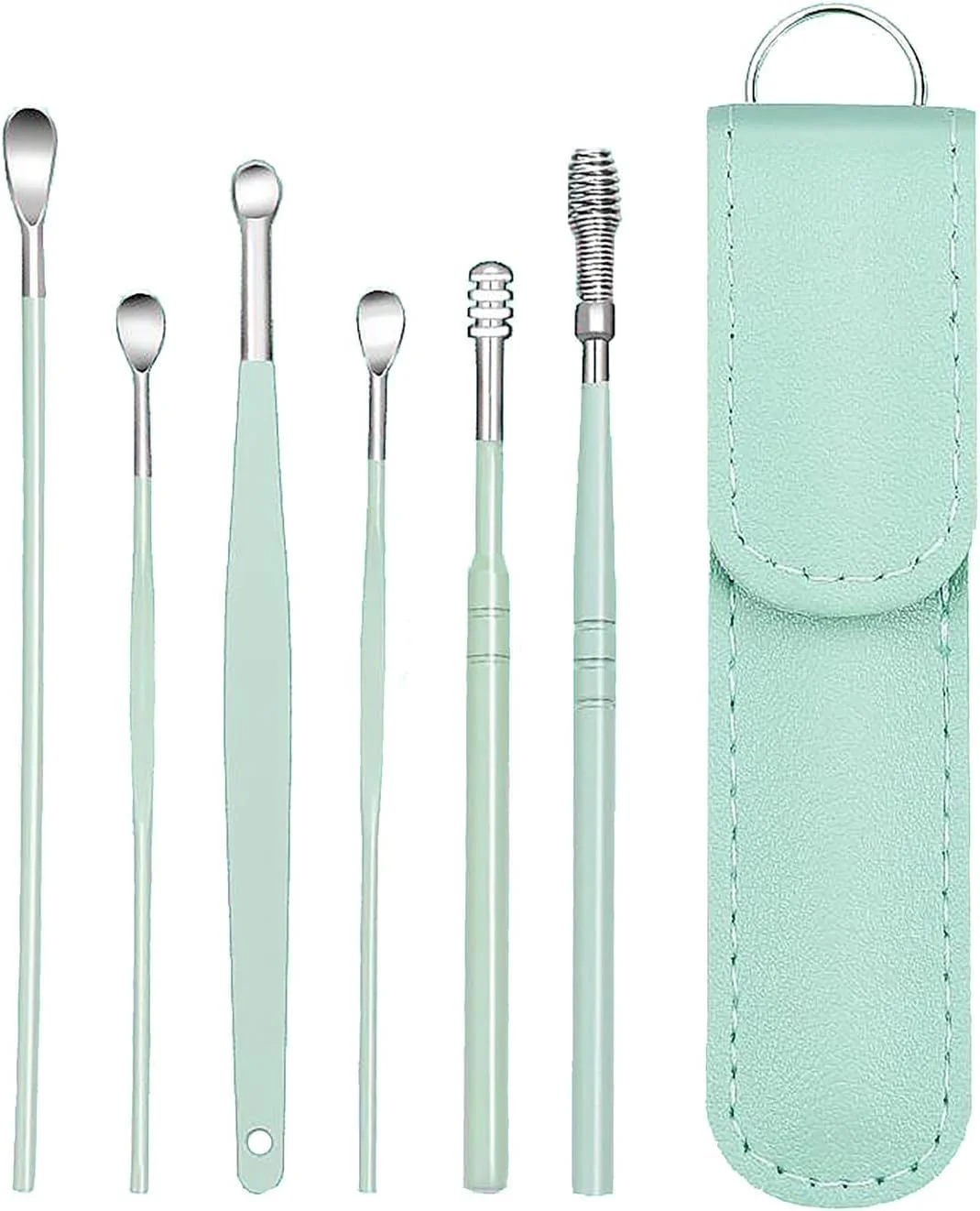 6 Pcs Ear Pick Ear Wax Removal Kit, Ear Cleansing Tool Set, Ear Curette Cleaner, 360° Spiral Design Ear Canal Cleaner Stainless