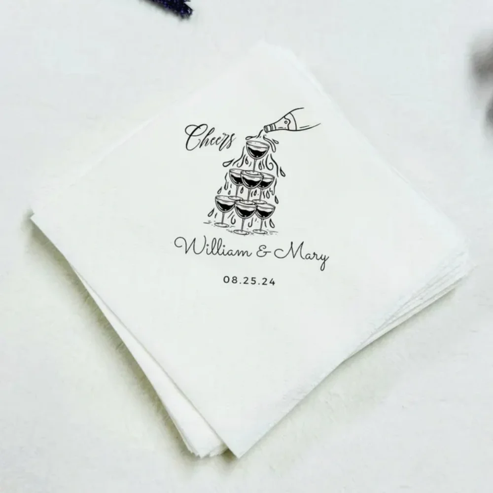 مناديل اسم مخصصة ، مناديل زفاف مخصصة ، مناديل خطوبة ، مناديل كوكتيل ، مناديل استقبال الزفاف ، عشاء بروفة