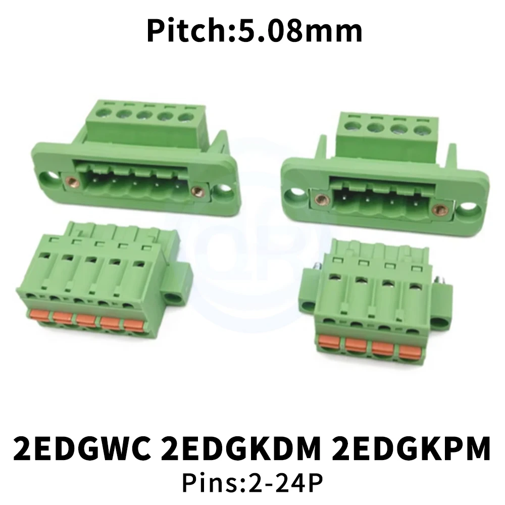 (5 Sets) KF 2EDGKDM + 2EDGKPM + 2EDGWC 5.08mm Solderless Through-Wall Terminal 15EDGWC Flanged Fixing Frame Spring Plug 2~24Pin