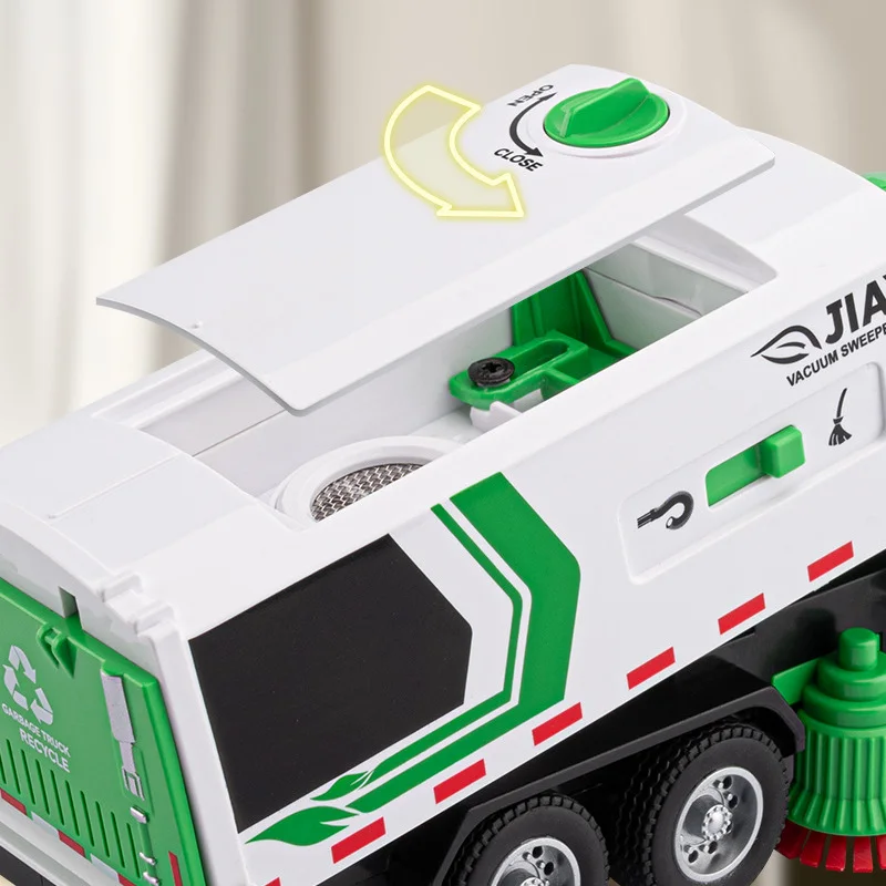 1/32 Spazzatura cittadina ‌ Spazzatrice sottovuoto ‌   Modello di auto per camion Fonde sotto pressione in metallo Ordinamento dei rifiuti Veicoli igienico-sanitari Modello di auto Giocattoli per bambini Regalo