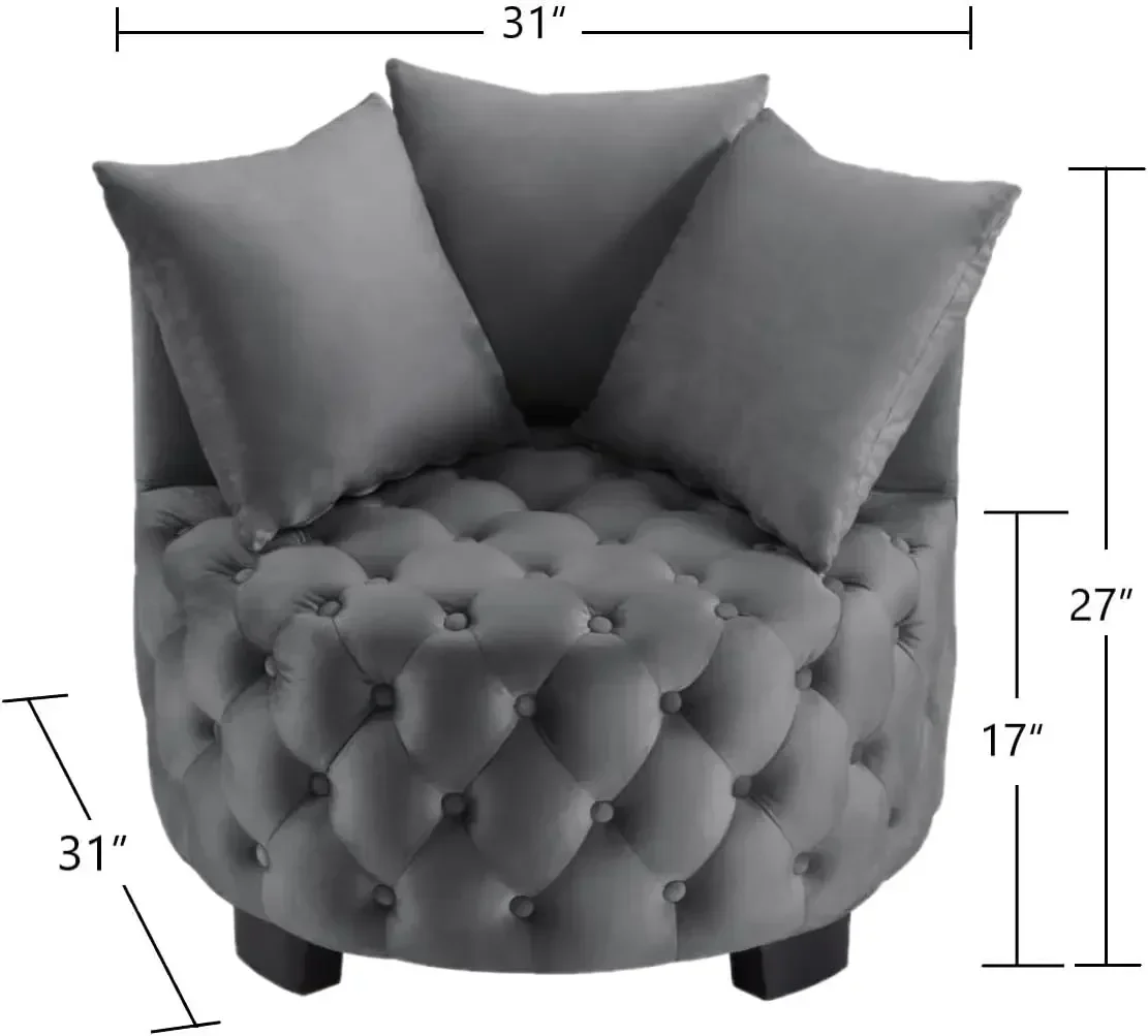 Contemporary Upholstered Tufted Leisure Chair Accent Chair, Sofa Lounge Club Round Chair for Living Room Hotel with 3 Pillows 70