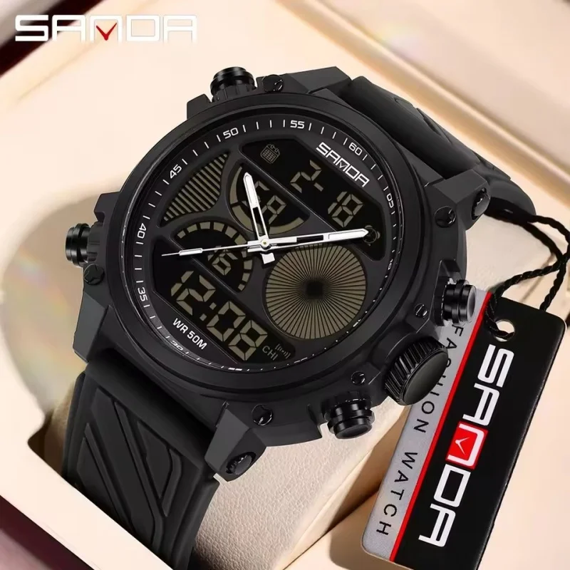 SANDA 6236 Military Men's Quartz Electronic Watch Outdoor Sports Waterproof Watch Dual Display Multifunctional Digital Watch