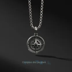 Fashion Simple Compass Disc Necklaces For Men Retro Hip Hop Copper Pendant Sweater Chain Punk Jewelry Accessories Holiday Gift