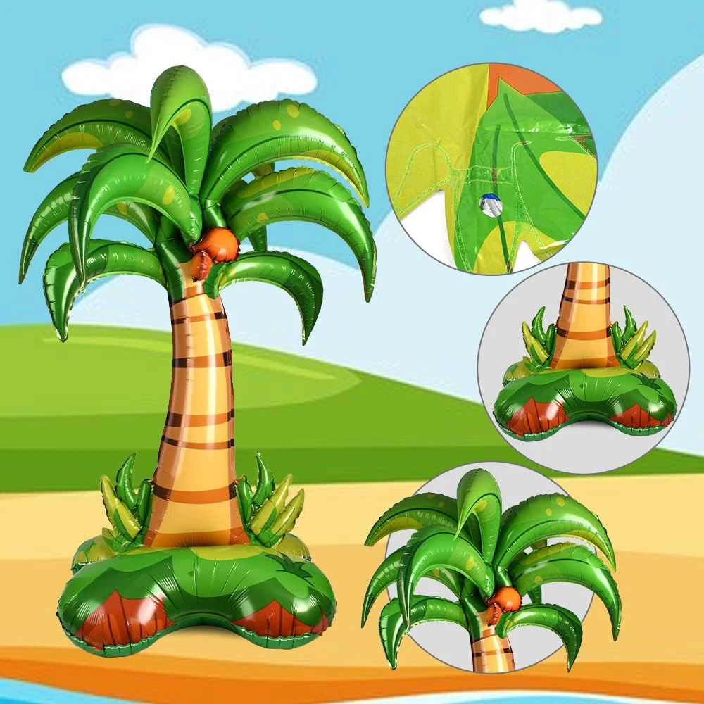 بالون كبير على شكل حيوان سفاري ونخيل وشجرة جوز الهند يقف على شكل أسد وزرافة من رقائق معدنية لتزيين حفلات أعياد الميلاد في الغابة