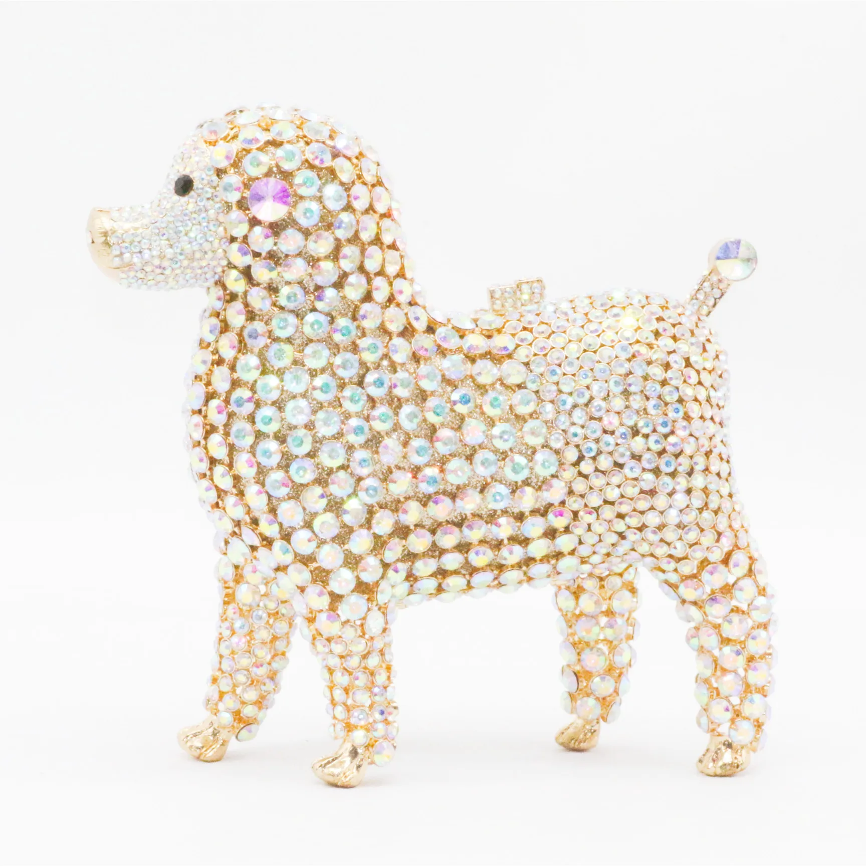 DG PEAFLOW Gold Dog Clutch Bags Purse Animal Designer POODLE Luxury Crystal Evening Bags Wedding Bridal Handbags Women Handbags