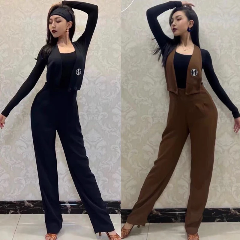 

New Latin Dance Pants For Women Loose Strap Pants Chacha Rumb Tango High Waist Trousers Ballroom Latin Dance Costumes DN14404