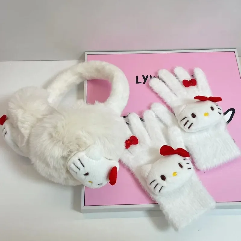 Sanrio Cartoon Hello Kitty Animation Cute Gloves Earmuffs Scarf Three-piece Set Warm and Coldproof Kawaii Gift Accessories Sweet