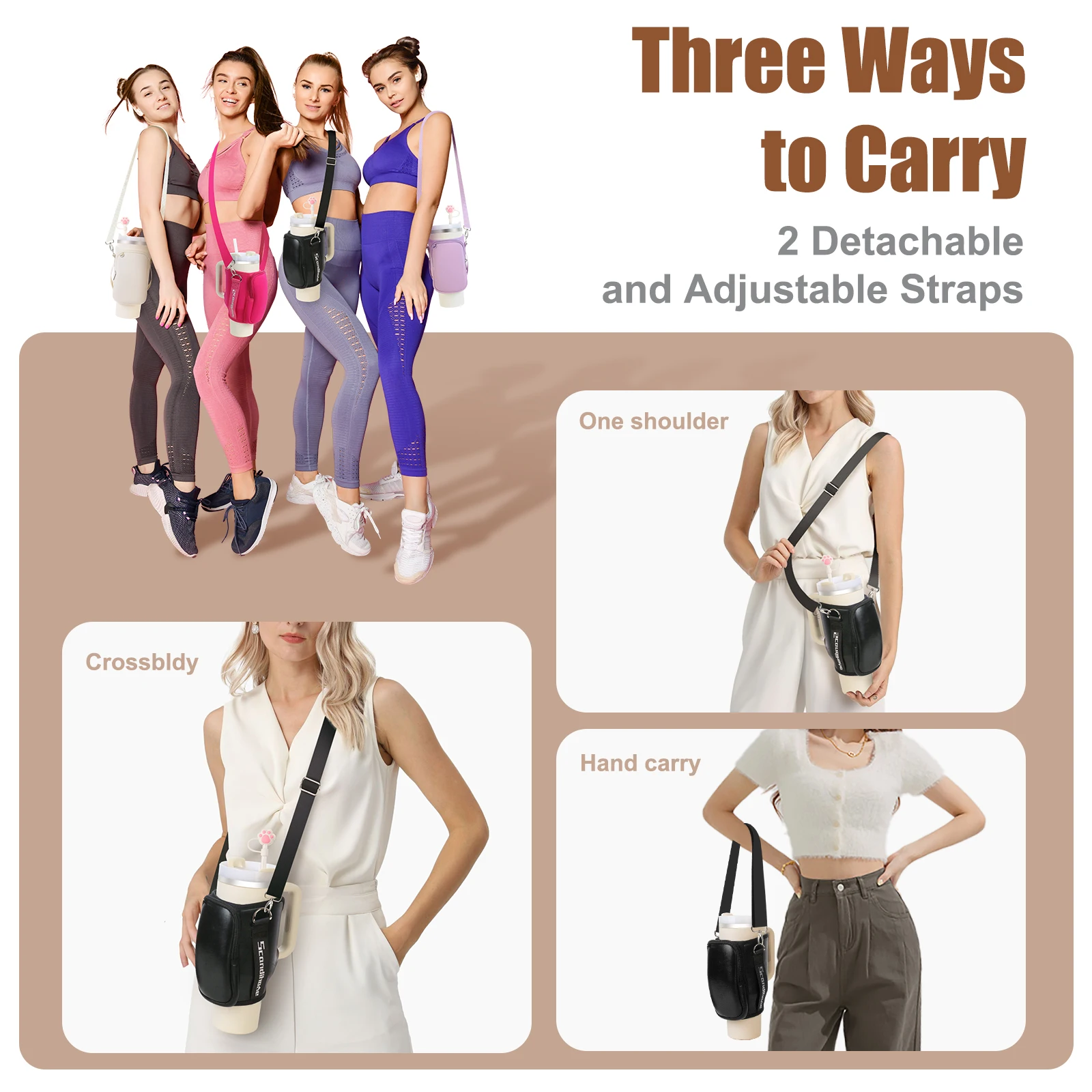 Bolsa para botella de agua al aire libre, viaje, Camping, senderismo, portabotellas con bolsa para teléfono, taza Stanley Quencher