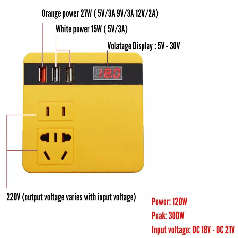 120W Lithium Battery Inverter 21V To AC220V DC5V12V Inverter Battery Transformer  Multifunctional Home Intelligent Transformer