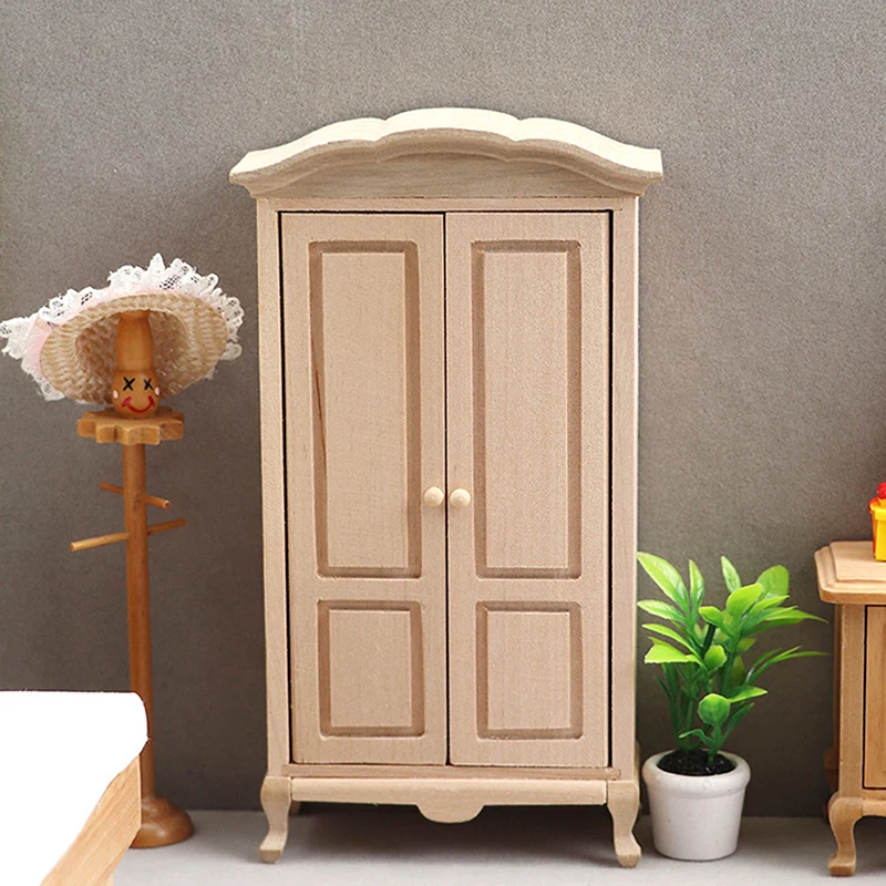 1:12 Dollhouse Miniature Wood Wardrobe Model Storage Box Cabinet Furniture Accessories For Doll House Decor Kids Pretend Toys