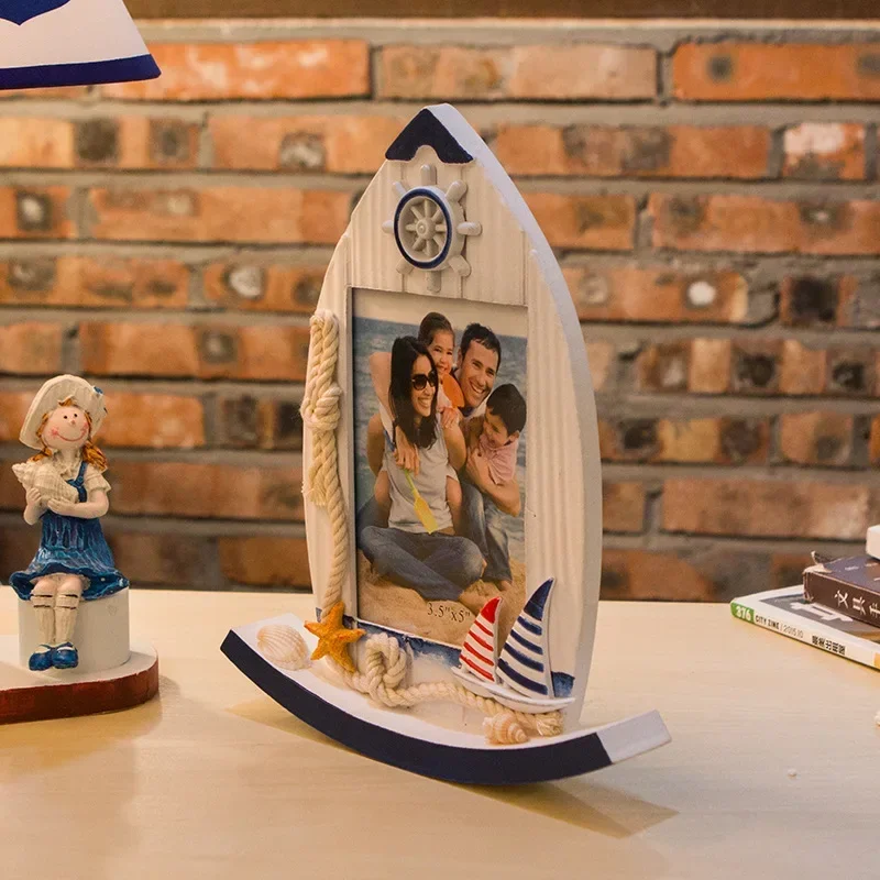

Creative Personalized Sailboats Photo Frames,Wood Frame,Mediterranean Swing Frame,Picture Frames Decoration for Home Accessories