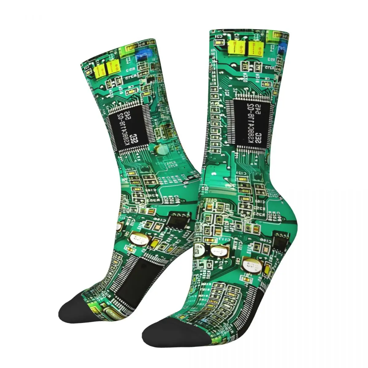 Crazy compression Printed Circuit Board Pattern Sock for Men Harajuku Seamless Pattern Crew Sock Casual