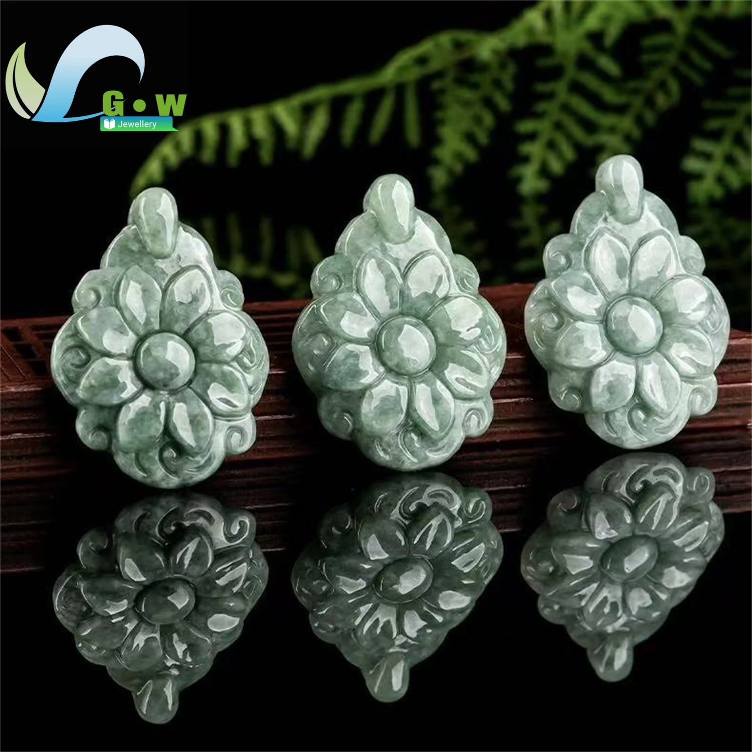 Natural A Grade Jadeite Pea Green Longevity Flower Pendant Hanging Ornament Unisex Exquisite Retro Ethnic Style Jewelry Gift