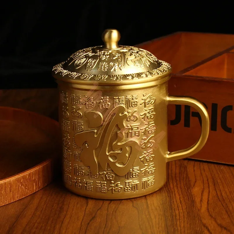 Brass Baifu tea cup Metal handicrafts Office Home tea cup Pure copper Fu cup will sell gift batches