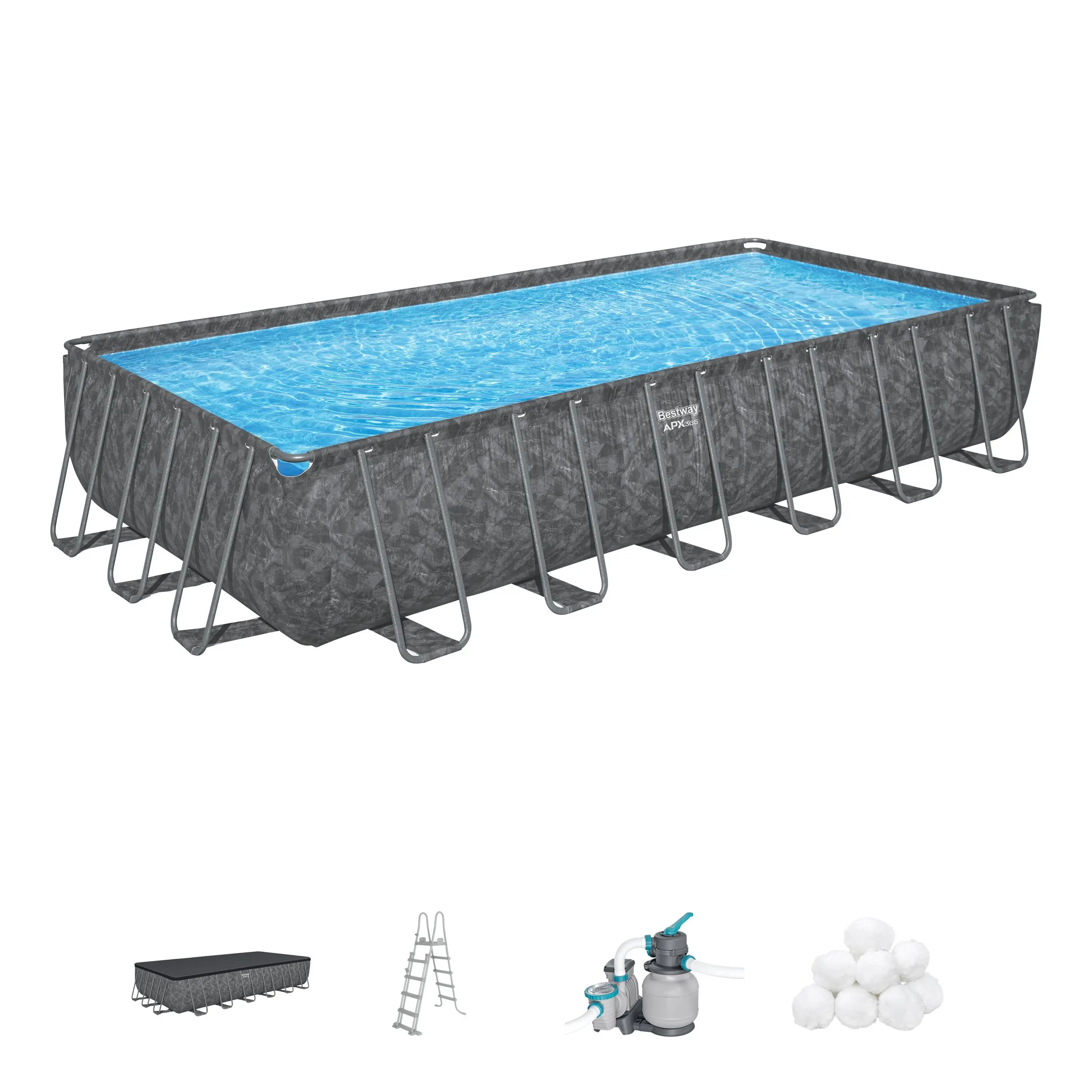 Bestwa=y 561KG 7.32m X 3.66m X 1.32m Rectangular Pool Set Luxur=y Family Above Ground Large Iron Pool Swimming Outdoor