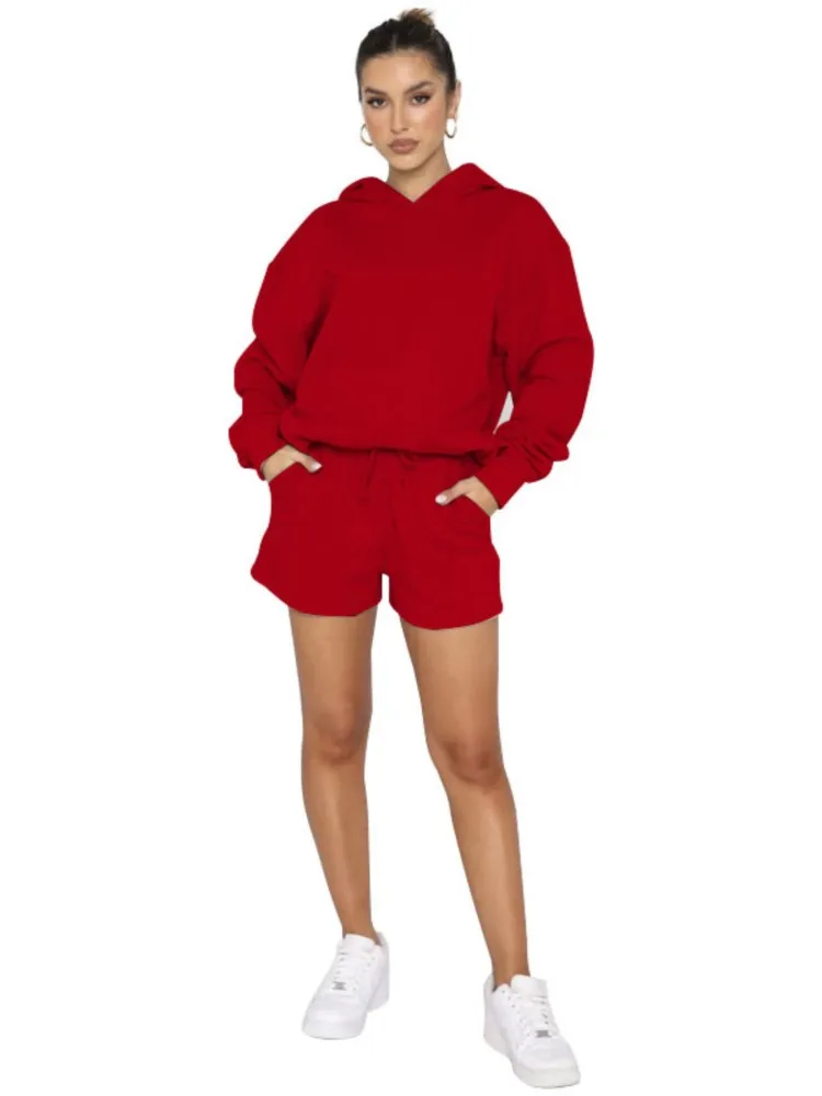 خريف شتاء جديد بلون هوديي قطعتين مجموعات المرأة عادية مقنع طويلة الأكمام البلوز جيب السراويل 2 قطعة مجموعة دعوى #3